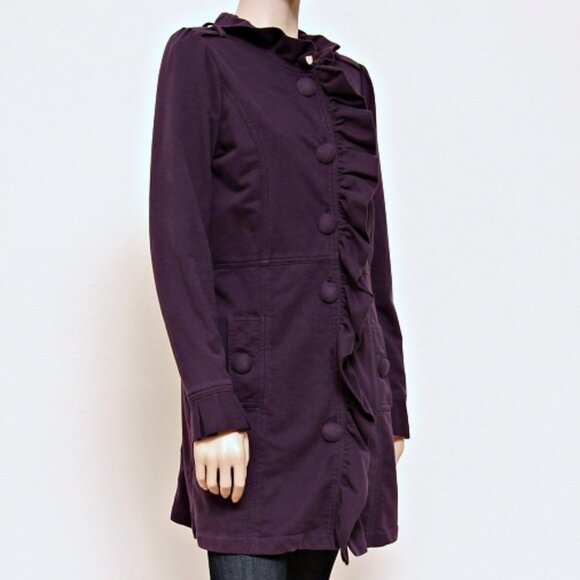 Kut From the Kloth Puff Sleeve Single Breasted Ruffle Trench Coat - Picture 11 of 12